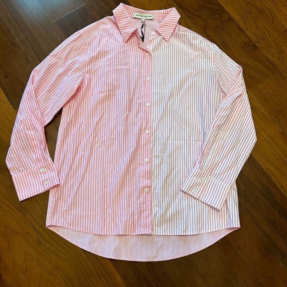 English‎ Factory women's Colorblock Stripe Pink Button Down shirt size small NWT